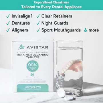 Retainer & Mouth Guard Cleaner Tablets - Mint Flavor Retainer Cleaner Tablets & Invisalign Cleaner -Denture Cleaning Tablets, Denture Cleaner, Aligners, Night Guard - Oral Dental Care FSA HSA Approved