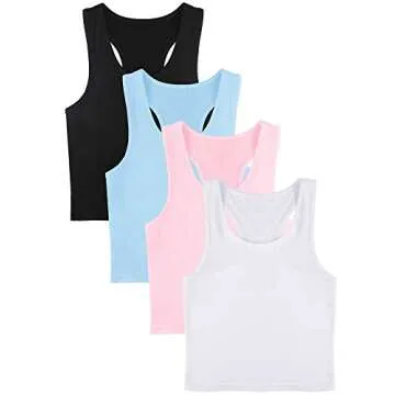 Boao 4 Pieces Basic Crop Tank Tops Sleeveless Racerback Crop Top for Women (Black, White, Blue, Pink, Medium)