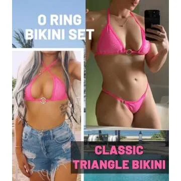 Women's Sparkly Rhinestone Halter Triangle O Ring Top String Thong High Cut Bottom 2 Pieces Bikini Swimsuit Set Neon Green