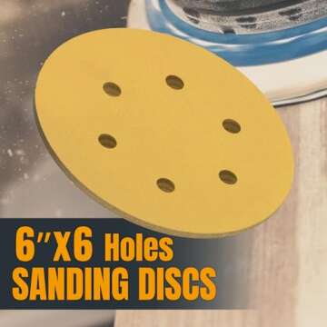 POWERTEC 6 Inch 6 Hole Sanding Discs - 80/100/120/150/220 Grit Sandpaper (20 Each, 100-Pack) Assorte...