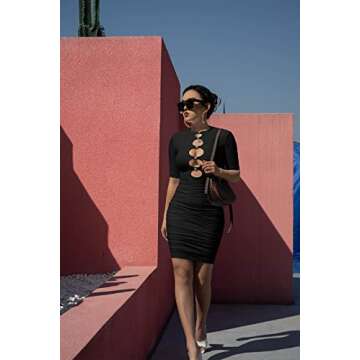 Memoriesea Women's Sexy Circular Cut Out Short Sleeve Keyhole Neck Bodycon Mini Dress Black