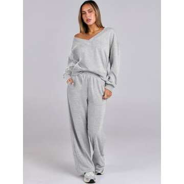 ANRABESS Women Lounge Set – V Neck Sweatshirt & Joggers