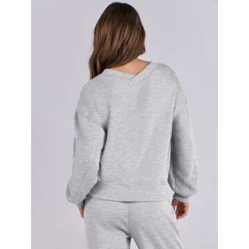 ANRABESS Women Lounge Set – V Neck Sweatshirt & Joggers