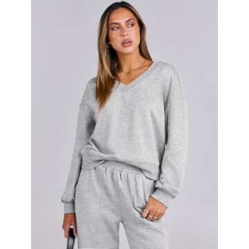 ANRABESS Women Lounge Set – V Neck Sweatshirt & Joggers