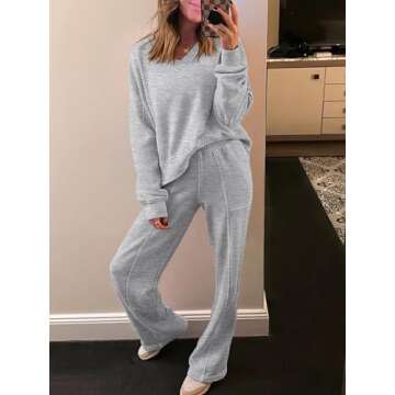 ANRABESS Women Lounge Set – V Neck Sweatshirt & Joggers