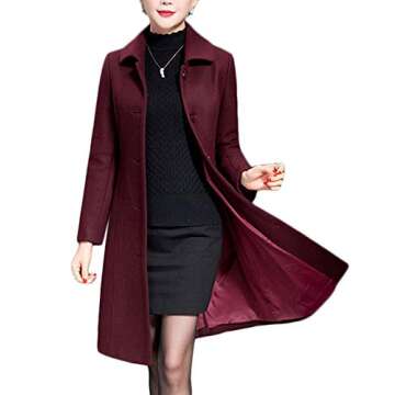 Jenkoon Women's Wool Trench Coat Winter Long Thick Overcoat Walker Coat (Wine, Medium)
