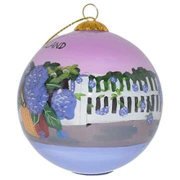 Art Studio Company - Hand Painted Christmas Ornament, Blown Glass, Hanging Tree Ornament, Holiday Decor, Hydrangeas w/Bicycle Mackinac Island, Michigan