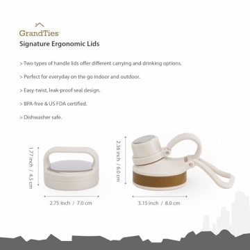 GRANDTIES 2 Lids Sports Stainless Steel Water Bottles – Wide Mouth Vacuum Insulated Reusable Leak Proof BPA-Free Travel Metal Canteen, Thermos Bottles for Men Women Gym (Ivory White 32 oz)