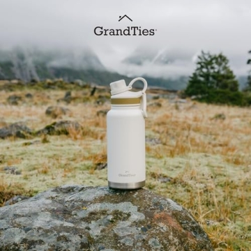 GRANDTIES 2 Lids Sports Stainless Steel Water Bottles – Wide Mouth Vacuum Insulated Reusable Leak Proof BPA-Free Travel Metal Canteen, Thermos Bottles for Men Women Gym (Ivory White 32 oz)
