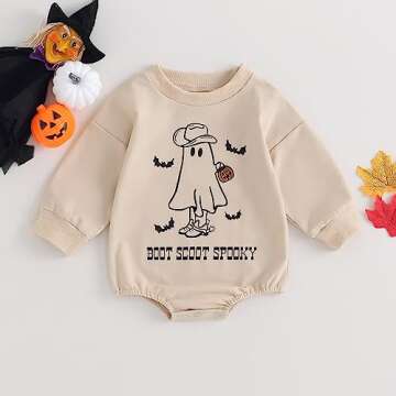 Newborn Baby Girl Boy Halloween Outfit Long Sleeve Pumpkin Ghost Sweatshirt Romper Oversized Onesie ...