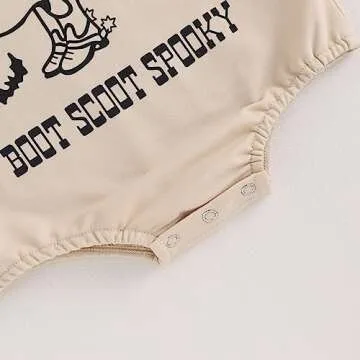 Newborn Baby Girl Boy Halloween Outfit Long Sleeve Pumpkin Ghost Sweatshirt Romper Oversized Onesie Fall Clothes (F-Apricot, 3-6 Months)