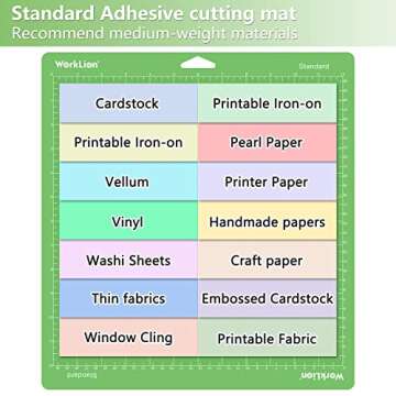 WORKLION 12x12 Cutting Mat for Cricut: (Standard adhesive, 3 Mats) Cricut Explore One/Air/Air 2/Maker Standard Adhesive Sticky Green Quilting Cricket Replacement Cut Mats