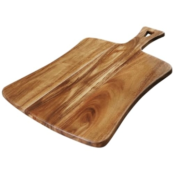 YSTKC Acacia Wood Cutting Board with Handle 14" x 8.5" Inch, Serving Tray, Charcuterie Paddle, Versa...