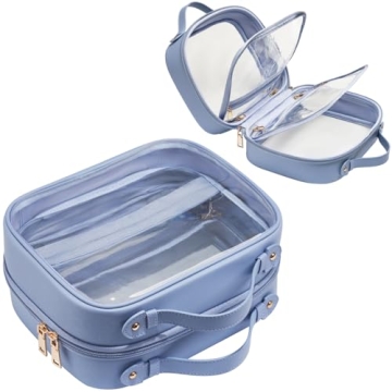 Oaque Clear Cosmetic Bag Double Layer Travel Toiletry Bag Clear Makeup Bag Case with 4 Compartments,...