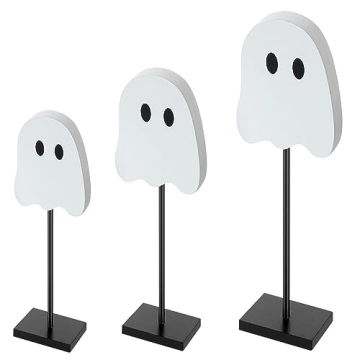 Chitidr 3 Pcs Halloween Standing Table Decor Wood Tiered Tray Table Decorations Ghost Table Centerpi...