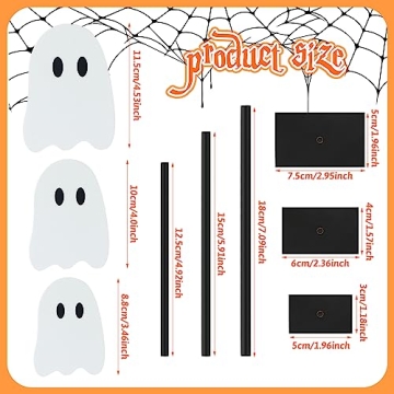 Chitidr 3 Pcs Halloween Standing Table Decor Wood Tiered Tray Table Decorations Ghost Table Centerpiece Tall Block Sign Set for Halloween Party Home (White)