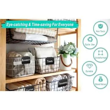 54-Piece Set of Basket Labels Clip On For Storage Bins: 20 Erasable Plastic Kitchen Pantry Labels, 32 Removable PVC Tag Stickers, 2 White Chalk Markers, For Organization Container, Jar, Shelf, Laundry