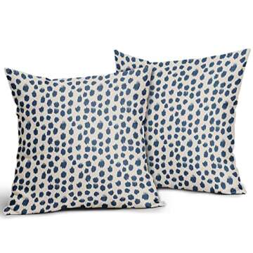 Light Blue Cream Pillow Covers 18x18 Set of 2 Boho Design Polka Dot Throw Pillows Modern Brush Strok...