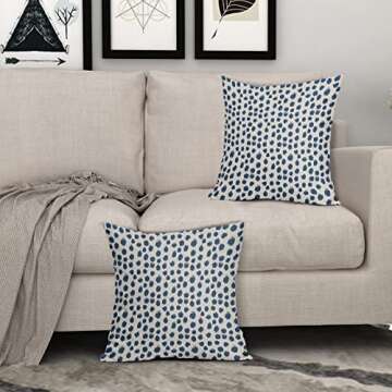 Light Blue Cream Pillow Covers 18x18 Set of 2 Boho Design Polka Dot Throw Pillows Modern Brush Strokes Print Decorative Outdoor Pillowcase Square Cushion Cover Linen Pillow Case for Sofa Couch Bed