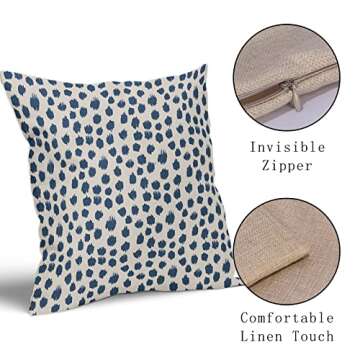 Light Blue Cream Pillow Covers 18x18 Set of 2 Boho Design Polka Dot Throw Pillows Modern Brush Strokes Print Decorative Outdoor Pillowcase Square Cushion Cover Linen Pillow Case for Sofa Couch Bed