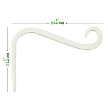 Hand Forged Wall Mounted Hook, 2-Pack, 6 Inch Curved White For Bird Feeders & Houses Planters Lanterns Wind Chimes Hanging Baskets Ornaments String Lights, As Wall Brackets & More!
