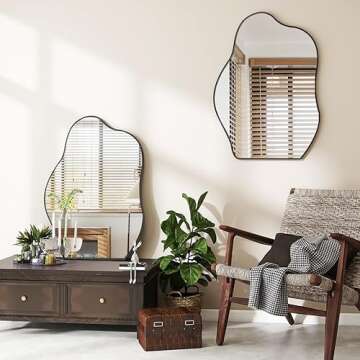 BEAUTYPEAK Asymmetrical Mirror, 20 x 28 Inches Irregular Wall Mirror, Wood Frame Unique Shape Wall M...