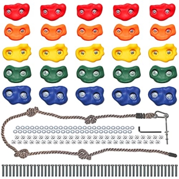 Jungle Gym Kingdom Rock Climbing Holds for Kids - Indoor & Outdoor Rock Wall Climbing Kit with Mount...