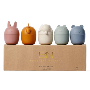 Brooklyn Neutral Mold Free Bath Toys-Toddler Bathtime Toys-No Mold-Non Toxic Silicone-5 Pack Animal ...