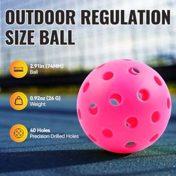 Fizzazzle Outdoor Pickleball Balls 40 Holes - 4 Pack USAPA Standard Pink Balls - Pickleball Accessories Set - High Bounce True Flight & Durable Pickle Balls