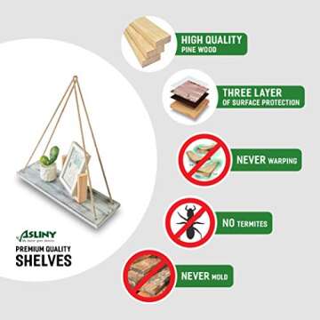 Rustic Hanging Swing Rope Floating Shelves for Home