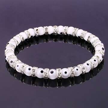 JEWELRIESHOP Turkish Evil Eye Bracelet Murano Glass Beads Beaded Clear Crystal Spacer Bracelet for W...