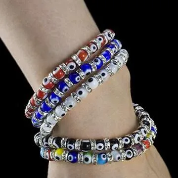 Turkish Evil Eye Bracelet with Murano Glass and Crystal Spacers