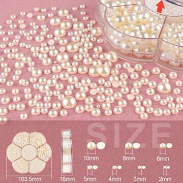 BELLEBOOST 5600pcs ABS Round Flat Back Beige Pearls Kit with Pickup Tools for Nail Art, Face, Body Decorations