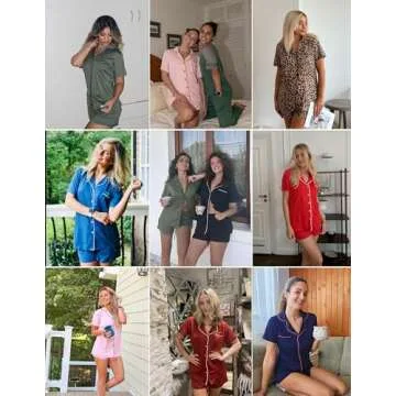Ekouaer Pajamas Set for Women Short Sleeve Sleepwear Button Down Pjs Soft 2 Piece Lounge Sets Blue Green Small