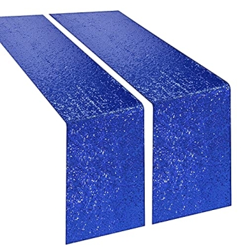 yuboo Royal Blue Table Runners 12''x 108'' Sequin Runner, 2 Pack Glitter Table Cloth for Birthday De...