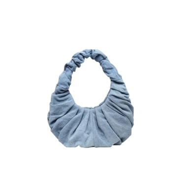Verdusa Pleated Denim Clutch Stylish Blue Satchel Handbag