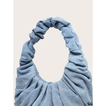 Verdusa Pleated Denim Clutch Stylish Blue Satchel Handbag