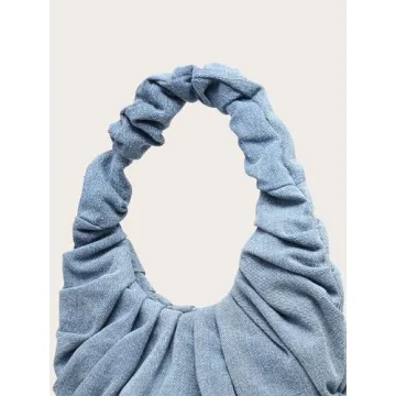 Verdusa Pleated Denim Clutch Stylish Blue Satchel Handbag