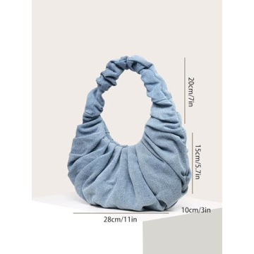 Verdusa Pleated Denim Clutch Stylish Blue Satchel Handbag