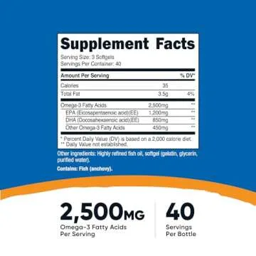 Nutricost Omega 3 Fish Oil - 2500MG, 120 Softgels (40 Serv) - Fish Oil, Wild Caught! 1200mg EPA 850m...