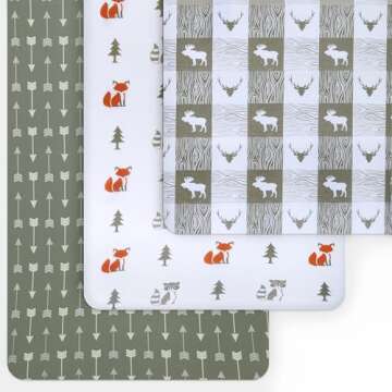 GROW WILD Wooland Fitted Sheets (3 Pack) - Soft Cotton Jersey Knit Baby Crib Sheets | Crib Mattress ...