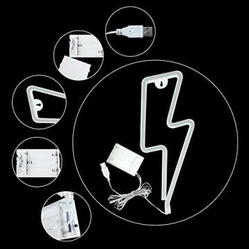 CREPRO Lightning Bolt Neon Signs, USB or Battery Powered Pink Led Lightning Neon Light Sign for Bedroom, Neon Wall Decor Lights for Girls Kids Gift, Birthday, Party, Wedding, Christmas Decor