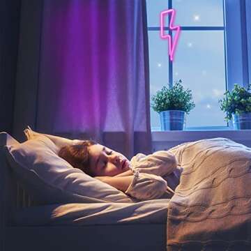CREPRO Lightning Bolt Neon Signs, USB or Battery Powered Pink Led Lightning Neon Light Sign for Bedroom, Neon Wall Decor Lights for Girls Kids Gift, Birthday, Party, Wedding, Christmas Decor