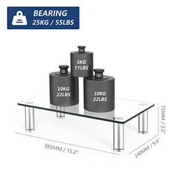 FITUEYES Adjustable Glass Monitor Stand for Desk Organization