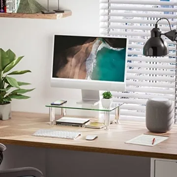 FITUEYES Adjustable Glass Monitor Stand for Desk Organization