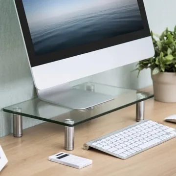 FITUEYES Adjustable Glass Monitor Stand for Desk Organization