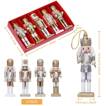 Jolik Nutcracker Christmas Ornament Set - 5 Glittered Soldiers