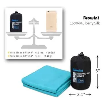 Browint Silk Sleeping Bag Liner, Silk Sleep Sack, Extra Wide 87"x43", Lightweight Travel Sheet for Hotels, More Colors for Option, Reinforced Gussets
