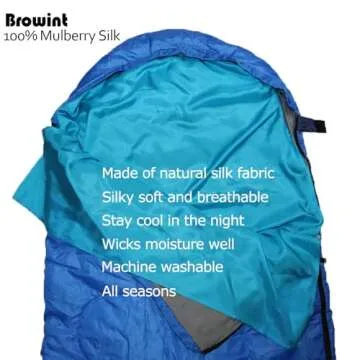 Browint Silk Sleeping Bag Liner, Silk Sleep Sack, Extra Wide 87"x43", Lightweight Travel Sheet for Hotels, More Colors for Option, Reinforced Gussets