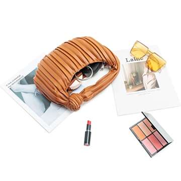 NIUEIMEE ZHOU Small Knotted Handbags for Women Soft PU Leather Crossbody Dumpling Bags Cloud Clutch Purses Ruched Pouch Bag